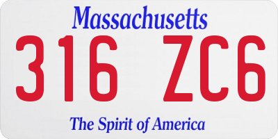 MA license plate 316ZC6