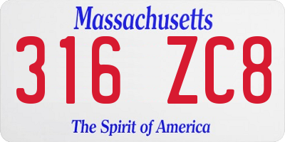 MA license plate 316ZC8