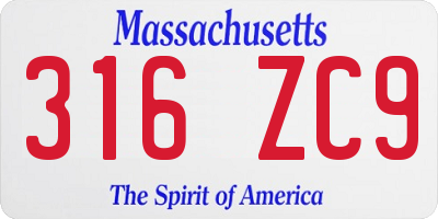 MA license plate 316ZC9