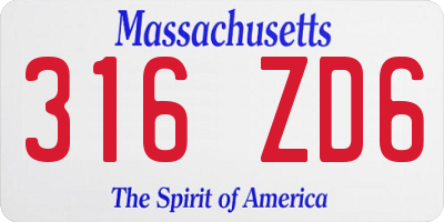 MA license plate 316ZD6