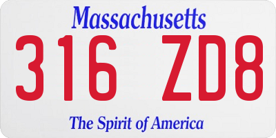 MA license plate 316ZD8