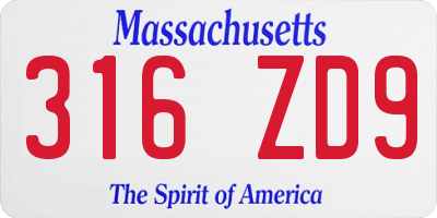 MA license plate 316ZD9