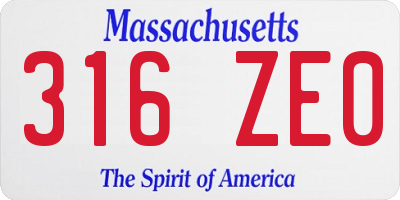 MA license plate 316ZE0