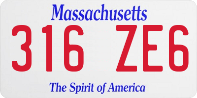 MA license plate 316ZE6