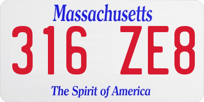MA license plate 316ZE8
