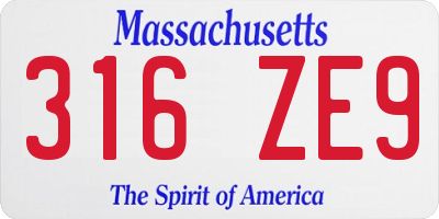 MA license plate 316ZE9