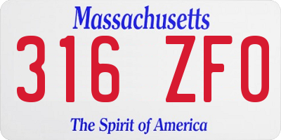 MA license plate 316ZF0