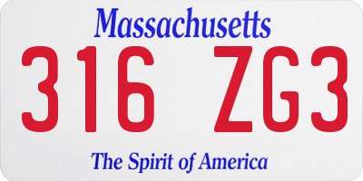 MA license plate 316ZG3
