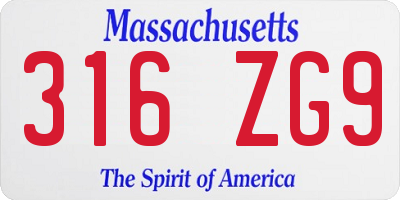 MA license plate 316ZG9