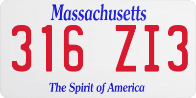 MA license plate 316ZI3