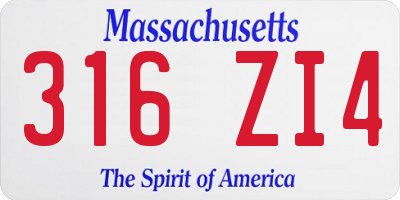MA license plate 316ZI4