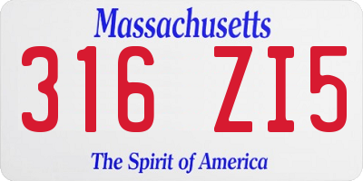 MA license plate 316ZI5