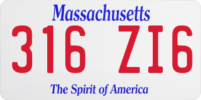 MA license plate 316ZI6