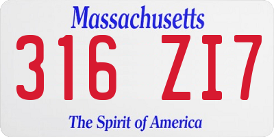 MA license plate 316ZI7