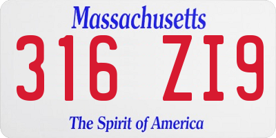 MA license plate 316ZI9