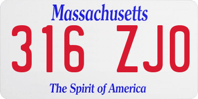 MA license plate 316ZJ0