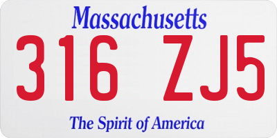 MA license plate 316ZJ5
