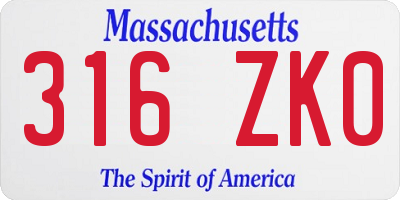 MA license plate 316ZK0
