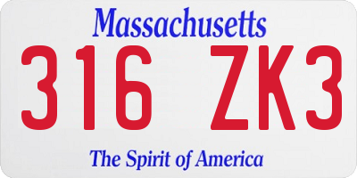 MA license plate 316ZK3