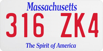 MA license plate 316ZK4
