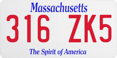 MA license plate 316ZK5