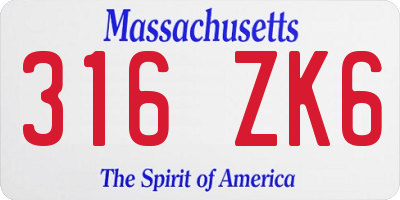 MA license plate 316ZK6