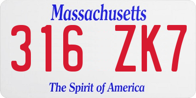 MA license plate 316ZK7