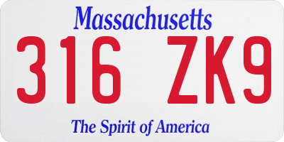 MA license plate 316ZK9
