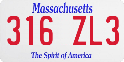 MA license plate 316ZL3