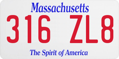 MA license plate 316ZL8