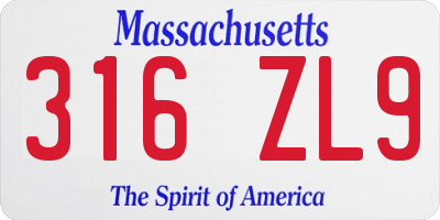 MA license plate 316ZL9