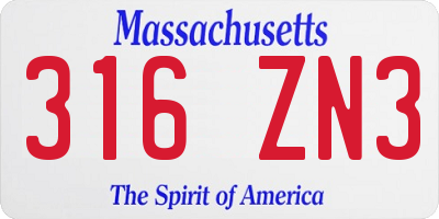MA license plate 316ZN3