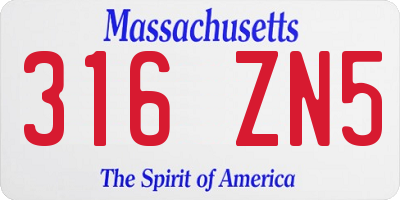 MA license plate 316ZN5