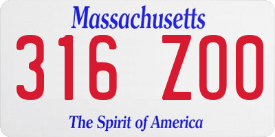 MA license plate 316ZO0