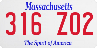 MA license plate 316ZO2