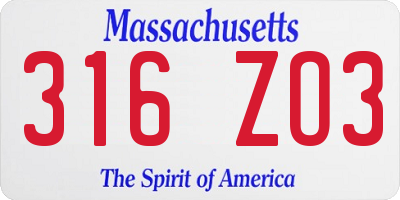 MA license plate 316ZO3