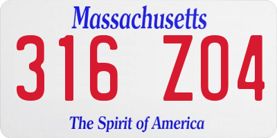 MA license plate 316ZO4