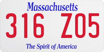 MA license plate 316ZO5