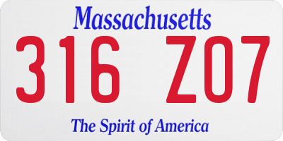MA license plate 316ZO7