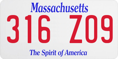 MA license plate 316ZO9