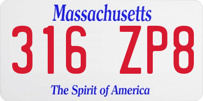 MA license plate 316ZP8