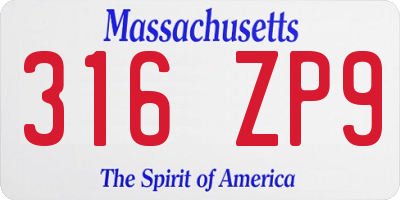 MA license plate 316ZP9