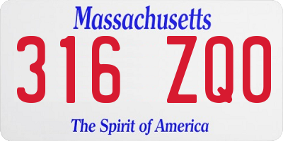 MA license plate 316ZQ0