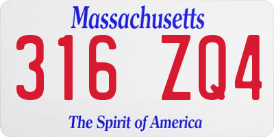 MA license plate 316ZQ4