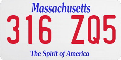 MA license plate 316ZQ5
