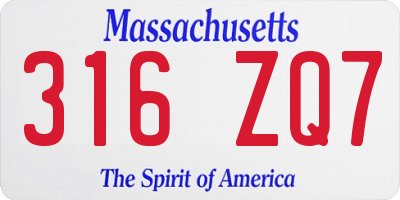 MA license plate 316ZQ7