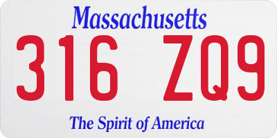 MA license plate 316ZQ9