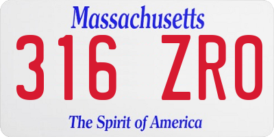 MA license plate 316ZR0