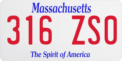 MA license plate 316ZS0