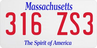 MA license plate 316ZS3